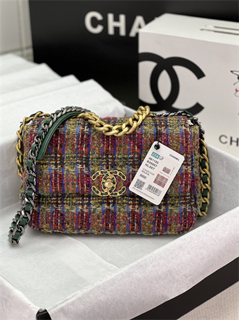 Ch*el 19 bag tweed gold tone multicolor as1160