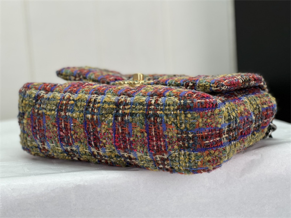 Ch*el 19 bag tweed gold tone multicolor as1160