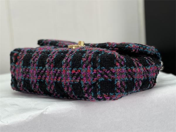 Ch*el 19 bag tweed gold tone multicolor as1160