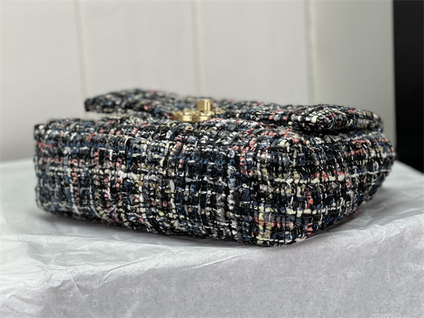 Ch*el 19 bag tweed gold tone multicolor as1160