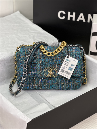 Ch*el 19 bag tweed gold tone multicolor as1160
