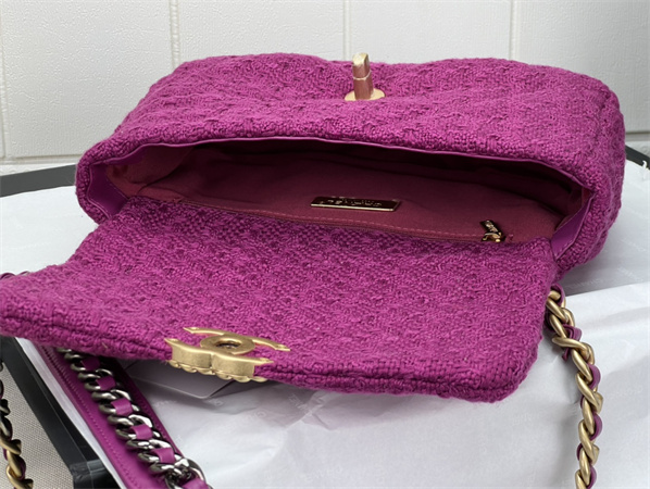 Ch*el 19 bag tweed gold tone fuchsia as1160