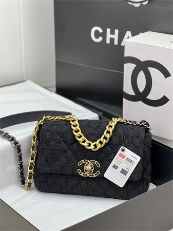 Ch*el 19 bag tweed gold tone black as1160