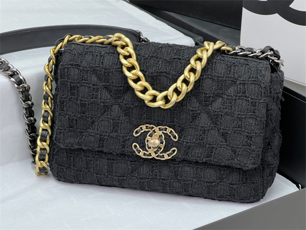Ch*el 19 bag tweed gold tone black as1160