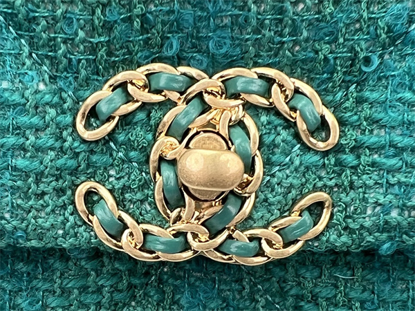 Ch*el 19 bag tweed gold tone green as1160