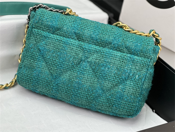 Ch*el 19 bag tweed gold tone green as1160