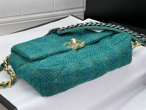 Ch*el 19 bag tweed gold tone green as1160