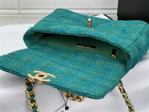 Ch*el 19 bag tweed gold tone green as1160