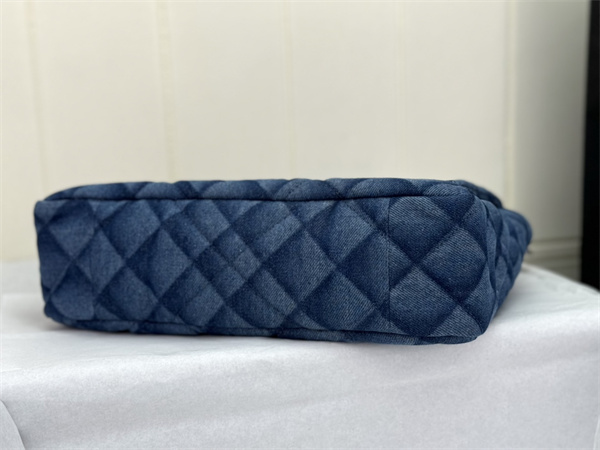 large Ch*el 19 bag denim fabric gold tone as1161