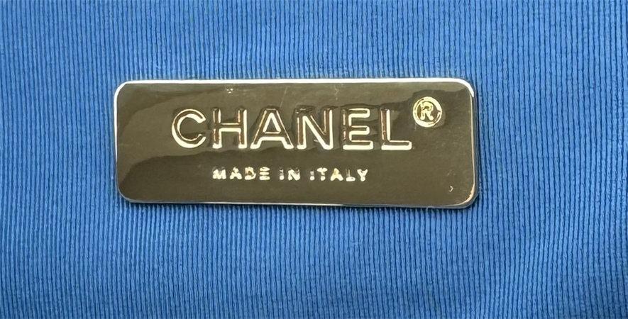 large Ch*el 19 bag denim fabric gold tone as1161