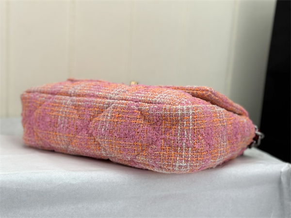large Ch*el 19 bag tweed gold tone pink as1161