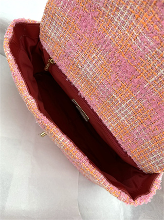 large Ch*el 19 bag tweed gold tone pink as1161