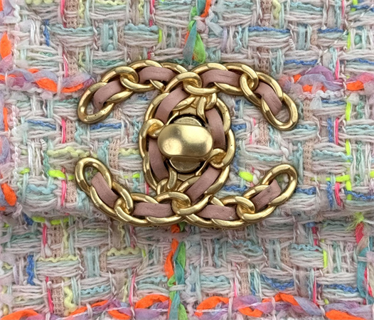 large Ch*el 19 bag tweed gold tone multicolor as1161