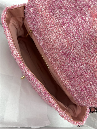 large Ch*el 19 bag tweed gold tone multicolor as1161