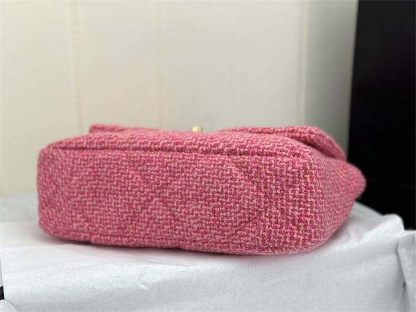 large Ch*el 19 bag tweed gold tone multicolor as1161