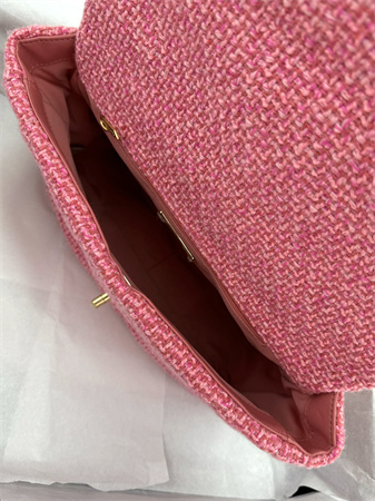 large Ch*el 19 bag tweed gold tone multicolor as1161