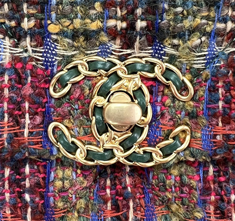 large Ch*el 19 bag tweed gold tone multicolor as1161