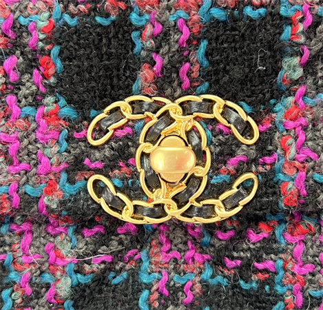 large Ch*el 19 bag tweed gold tone multicolor as1161