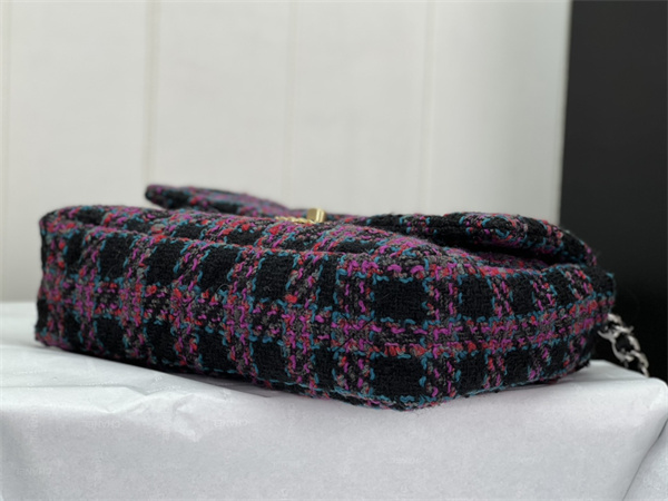 large Ch*el 19 bag tweed gold tone multicolor as1161