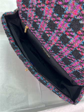 large Ch*el 19 bag tweed gold tone multicolor as1161