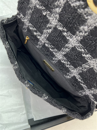 large Ch*el 19 bag tweed gold tone black/grey as1161