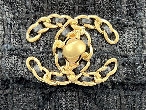 large Ch*el 19 bag tweed gold tone black as1161