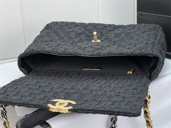 large Ch*el 19 bag tweed gold tone black as1161