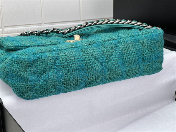 large Ch*el 19 bag tweed gold tone green as1161
