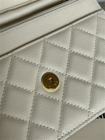 Ch*el wallet on chain grained calfskin gold tone metal white ap0250