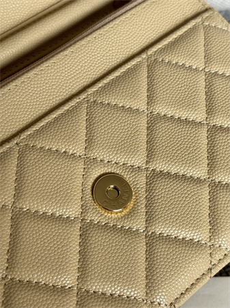 Ch*el wallet on chain grained calfskin gold tone metal beige ap0250