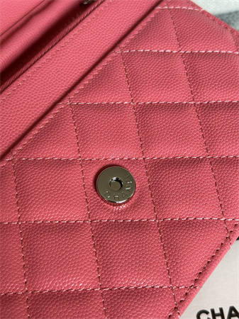 Ch*el wallet on chain grained calfskin silver tone metal pink ap0250