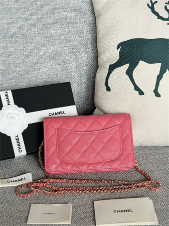 Ch*el wallet on chain grained calfskin gold tone metal pink ap0250