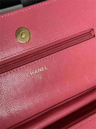Ch*el wallet on chain grained calfskin gold tone metal pink ap0250