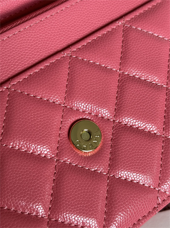 Ch*el wallet on chain grained calfskin gold tone metal pink ap0250