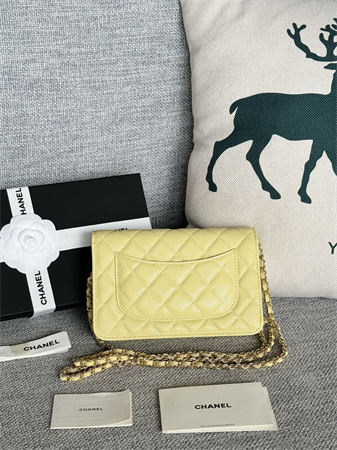 Ch*el wallet on chain grained calfskin gold tone metal yellow ap0250