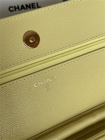 Ch*el wallet on chain grained calfskin gold tone metal yellow ap0250