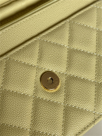 Ch*el wallet on chain grained calfskin gold tone metal yellow ap0250