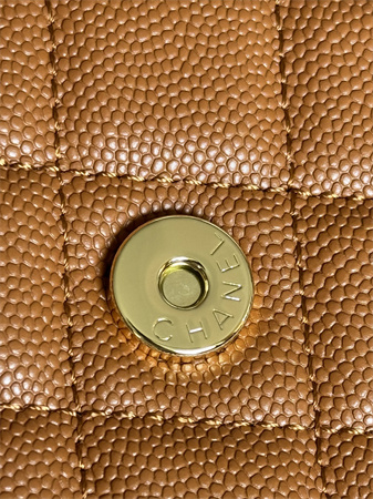 Ch*el wallet on chain grained calfskin gold tone metal brown ap0250