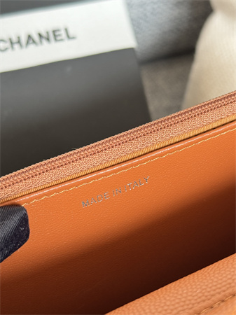 Ch*el wallet on chain grained calfskin silver tone metal brown ap0250