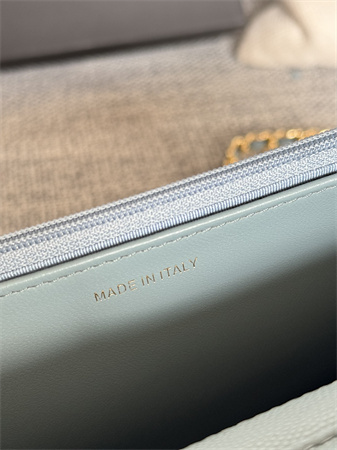 Ch*el wallet on chain grained calfskin gold tone metal blue ap0250