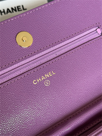 Ch*el wallet on chain grained calfskin gold tone metal purple ap0250