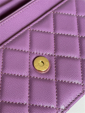Ch*el wallet on chain grained calfskin gold tone metal purple ap0250