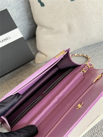 Ch*el wallet on chain grained calfskin gold tone metal purple ap0250