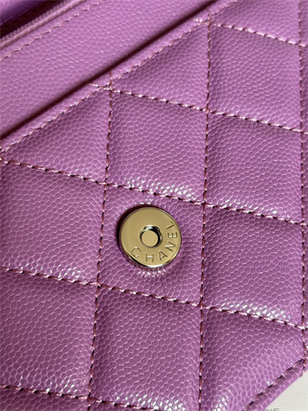 Ch*el wallet on chain grained calfskin silver tone metal purple ap0250