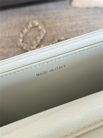 Ch*el wallet on chain grained calfskin silver tone metal pale blue ap0250