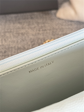 Ch*el wallet on chain grained calfskin gold tone metal pale blue ap0250