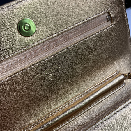 Ch*el wallet on chain lambskin gold tone metal gold ap0250