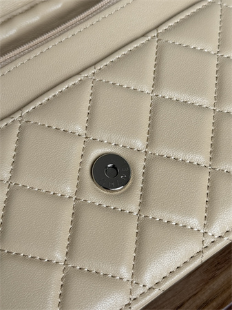 Ch*el wallet on chain lambskin silver tone metal beige ap0250