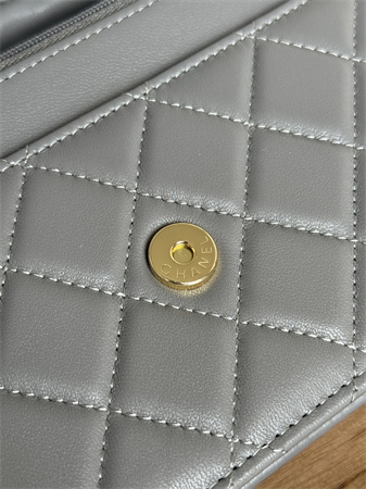 Ch*el wallet on chain lambskin gold tone metal grey ap0250