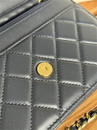 Ch*el wallet on chain lambskin gold tone metal navy ap0250